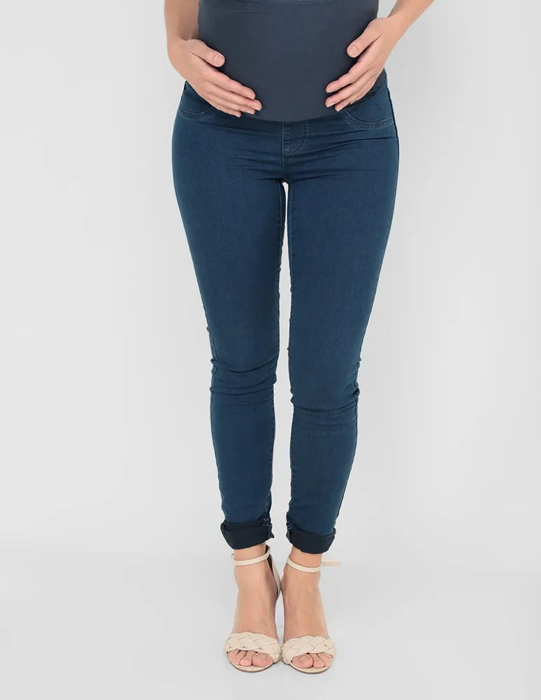 Jeans de maternidad slim Mamalicious lavado obscuro cintura alta para mujer