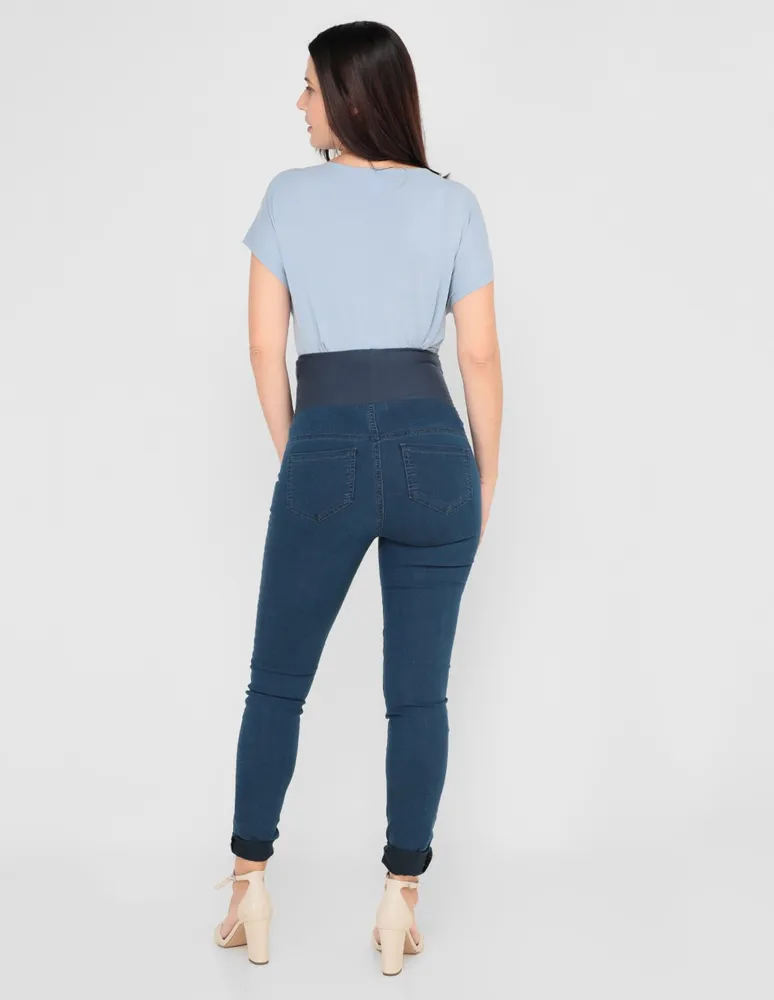 Jeans de maternidad slim Mamalicious lavado obscuro cintura alta para mujer