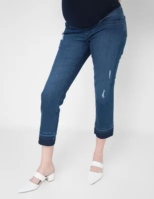 Jeans de maternidad slim One to Nine lavado obscuro corte cintura para mujer