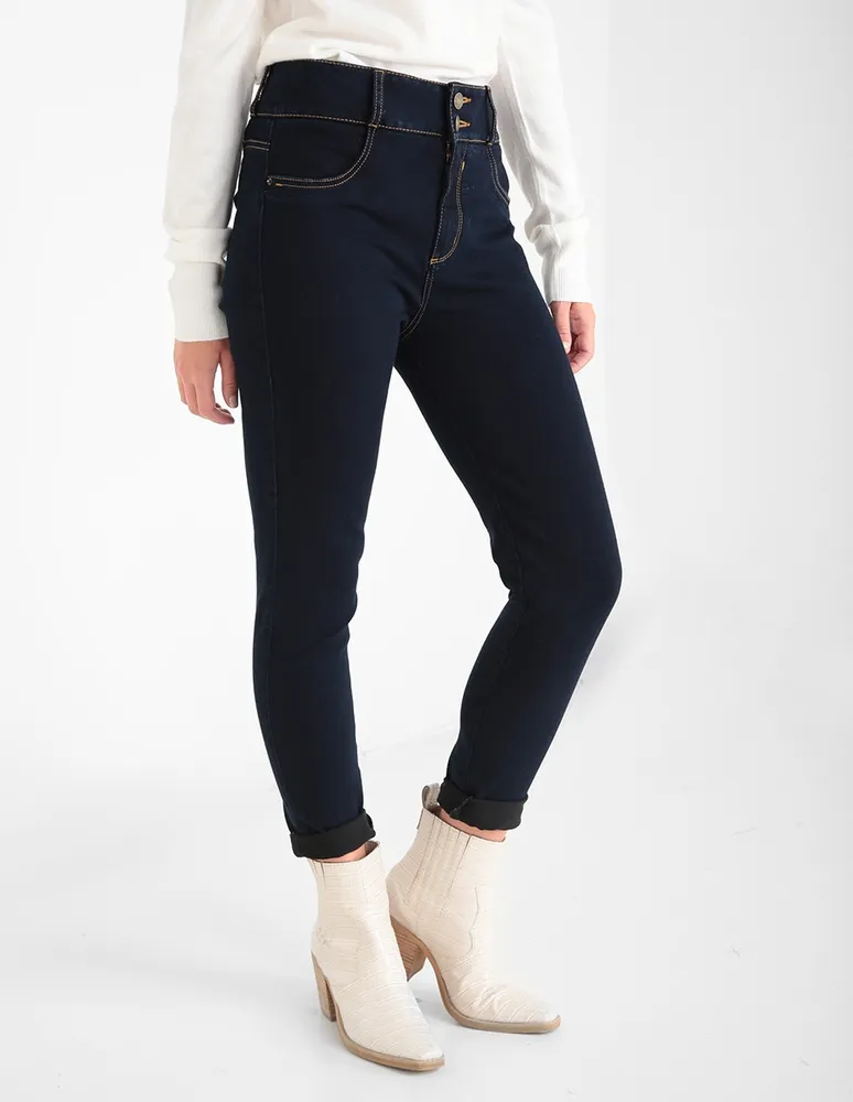 Jeans skinny Studio F lavado obscuro corte cadera para mujer