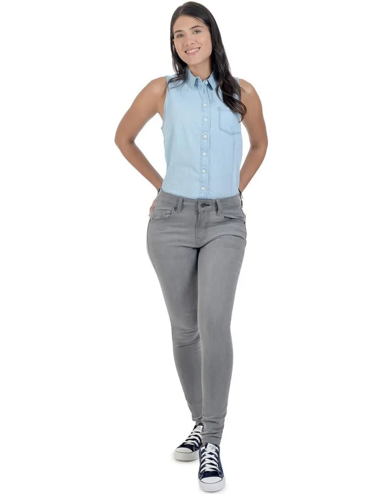 Jeans slim Supply lavado bitono corte cintura para mujer