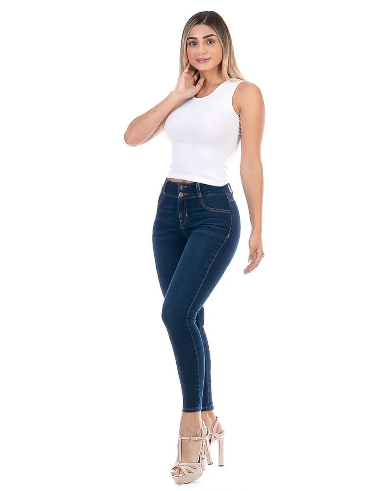 Jeans skinny Opp's Jeans 101001-f1007 lavado obscuro corte cintura alta  para mujer