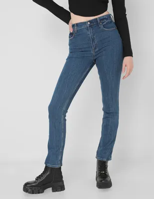 Jeans straight Abercrombie & Fitch lavado medio corte cadera para mujer