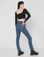 Jeans straight Abercrombie & Fitch lavado medio corte cadera para mujer