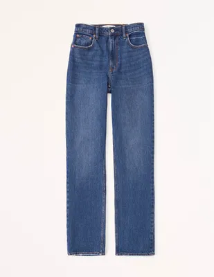 Jeans straight Abercrombie & Fitch ki155-2682-276 lavado obscuro corte cintura alta para mujer