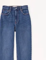 Jeans straight Abercrombie & Fitch ki155-2682-276 lavado obscuro corte cintura alta para mujer