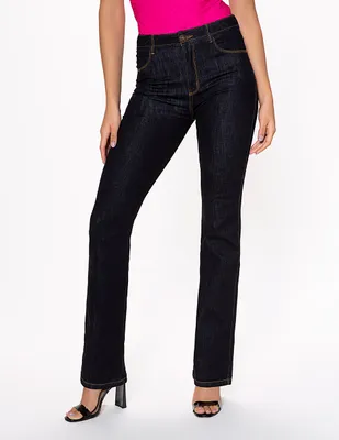 Jeans skinny Studio F sin lavado obscuro corte cintura para mujer