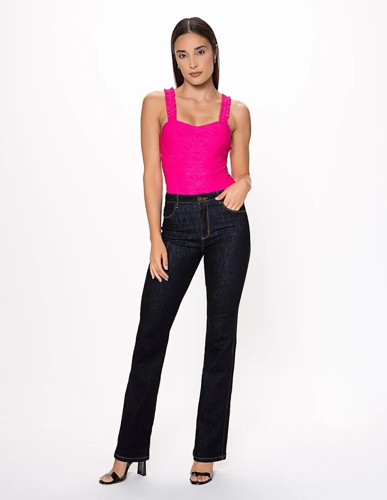 Jeans skinny Studio F sin lavado obscuro corte cintura para mujer