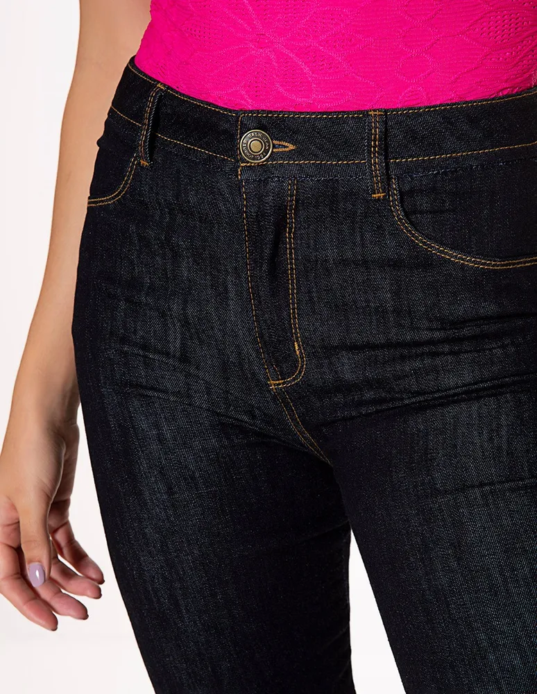 Jeans skinny Studio F sin lavado obscuro corte cintura para mujer