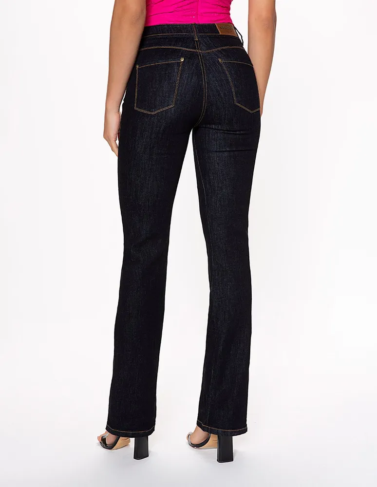 Jeans skinny Studio F sin lavado obscuro corte cintura para mujer