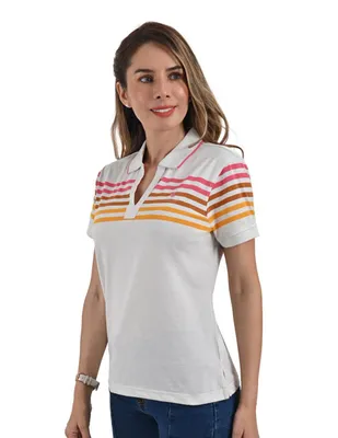 Playera tipo polo Gloria Vanderbilt estampado a rayas para mujer