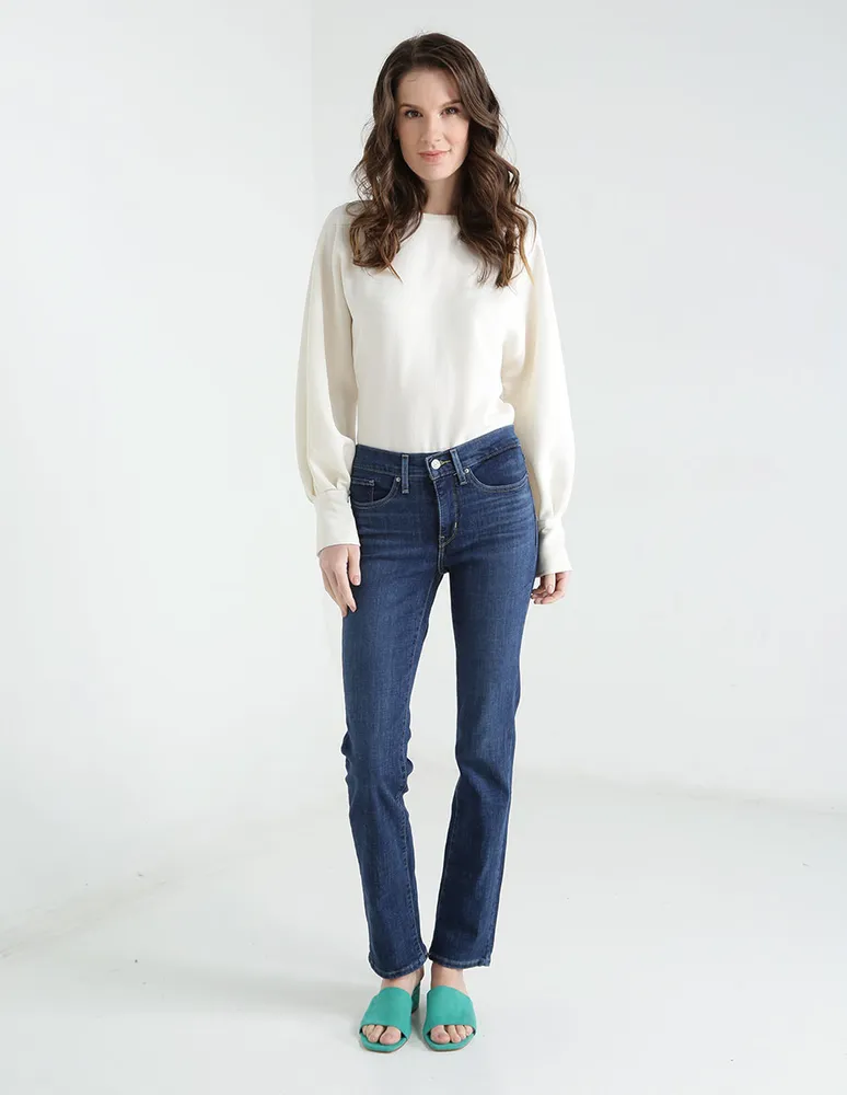 Jeans straight Levi's 314 lavado obscuro corte cintura para mujer