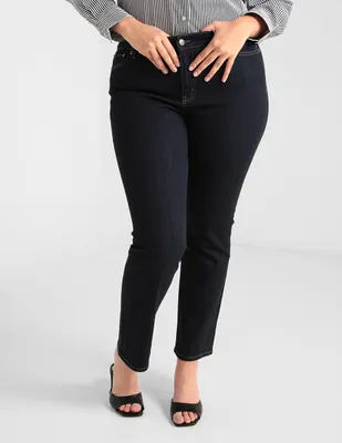 Jeans straight Lauren Plus lavado obscuro corte cintura para mujer
