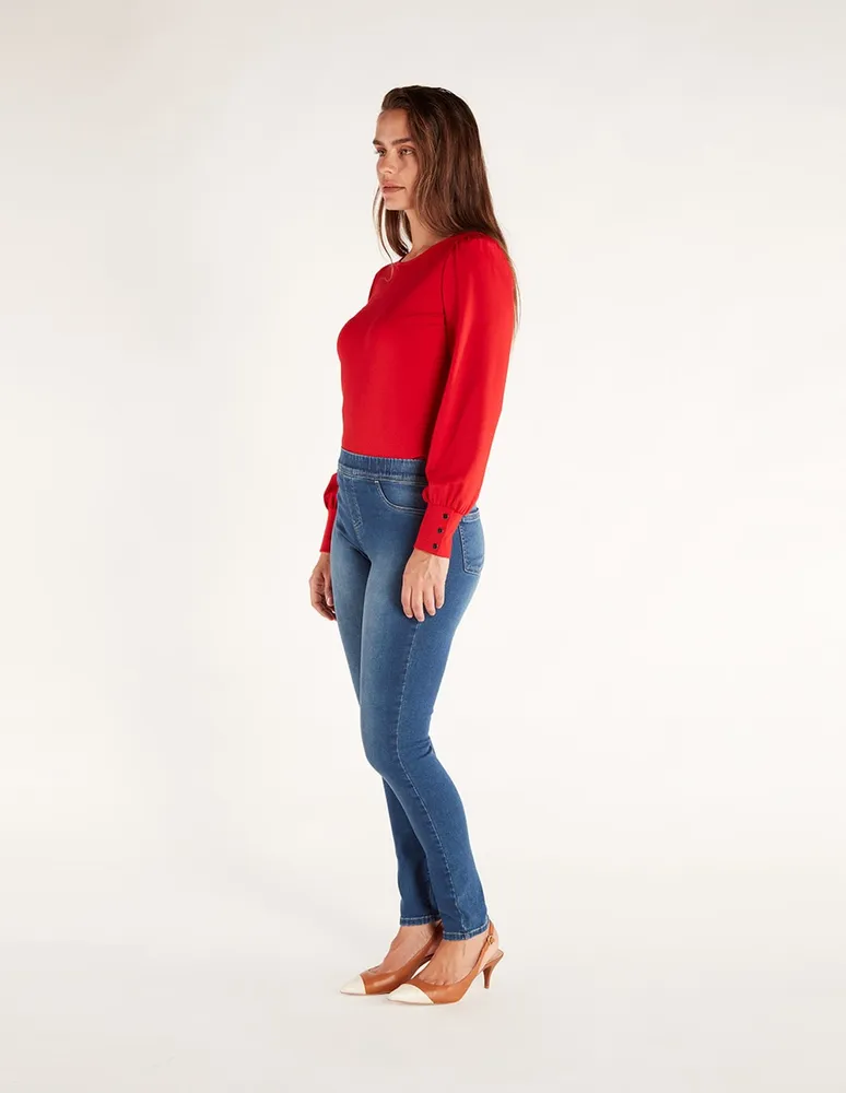 Jeans skinny Julio deslavado corte cintura para mujer