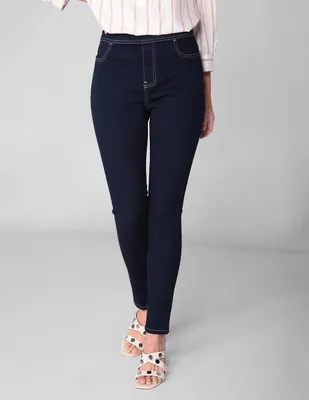 Jeans skinny Julio lavado obscuro corte cintura para mujer