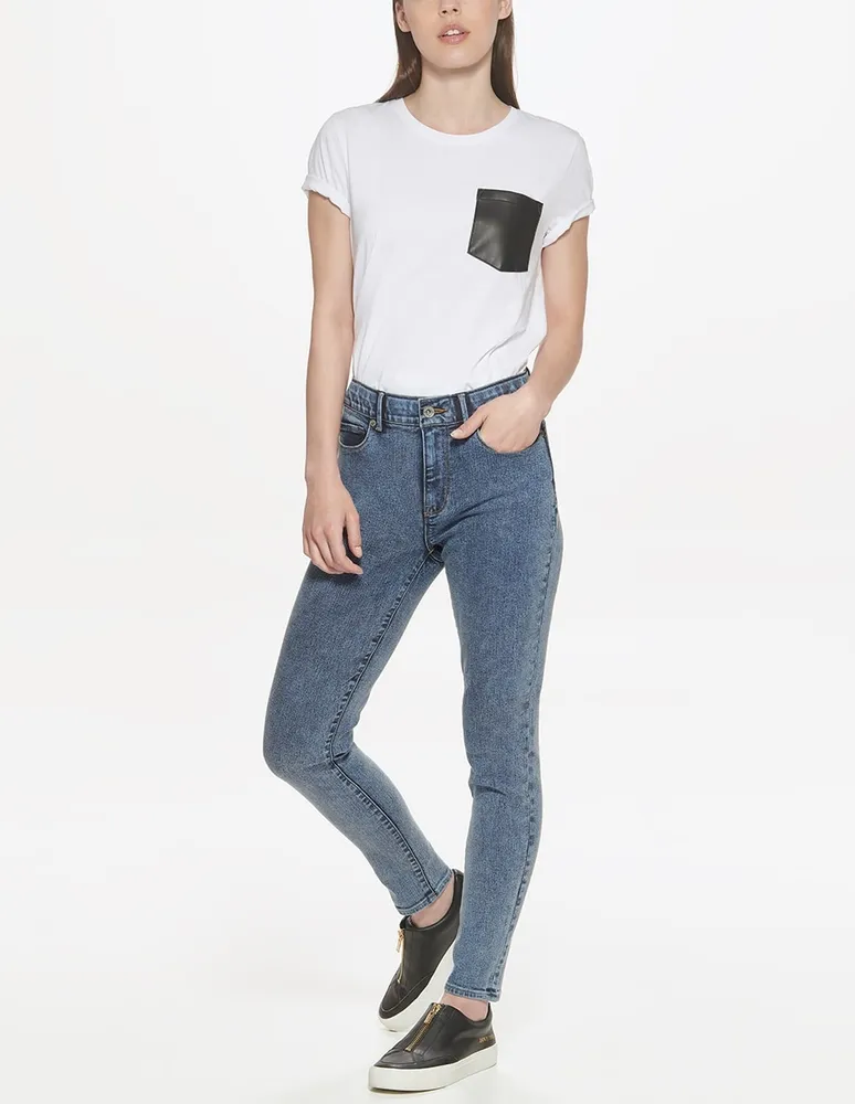 DKNY Jeans skinny lavado obscuro corte cintura para mujer