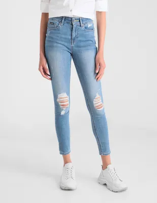 DKNY Jeans slim lavado destruido corte cintura alta para mujer