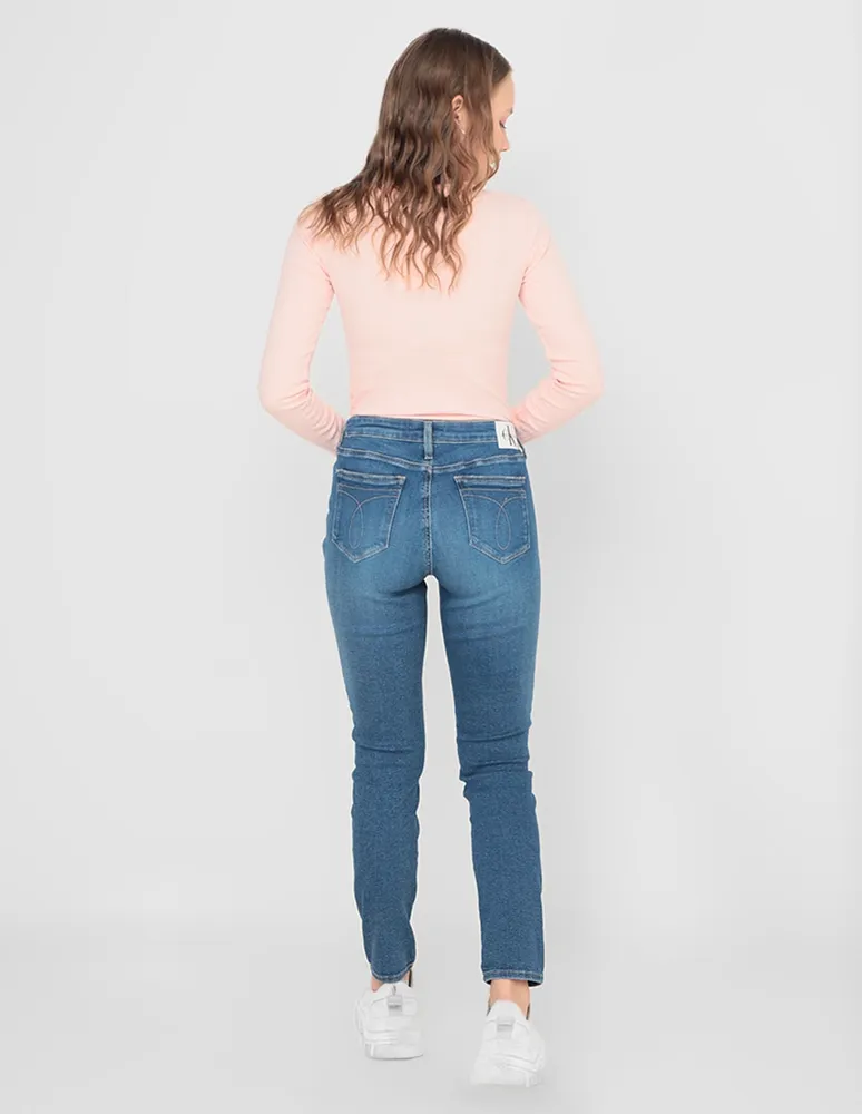 Jeans skinny Calvin Klein deslavado corte cintura para mujer