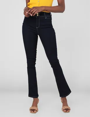 Jeans straight Julio lavado obscuro corte cintura alta para mujer