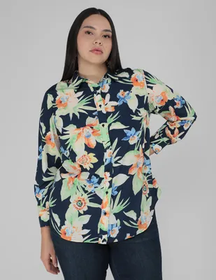 Blusa casual Lauren Plus manga larga para mujer