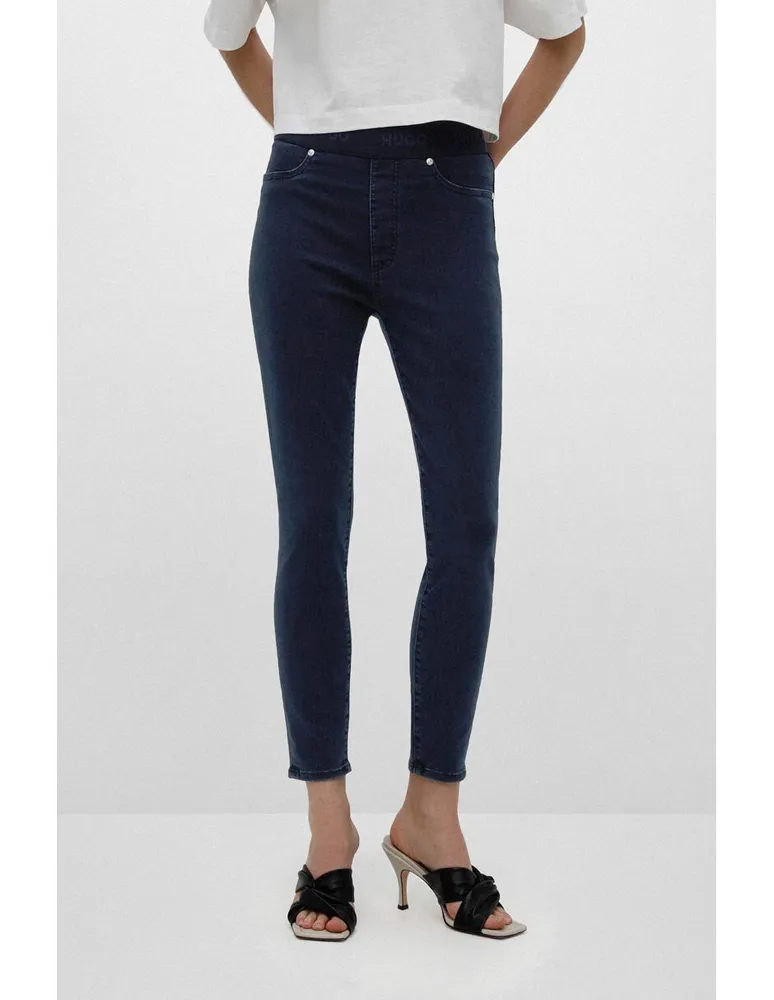 Jeans slim HUGO lavado obscuro corte cintura para mujer