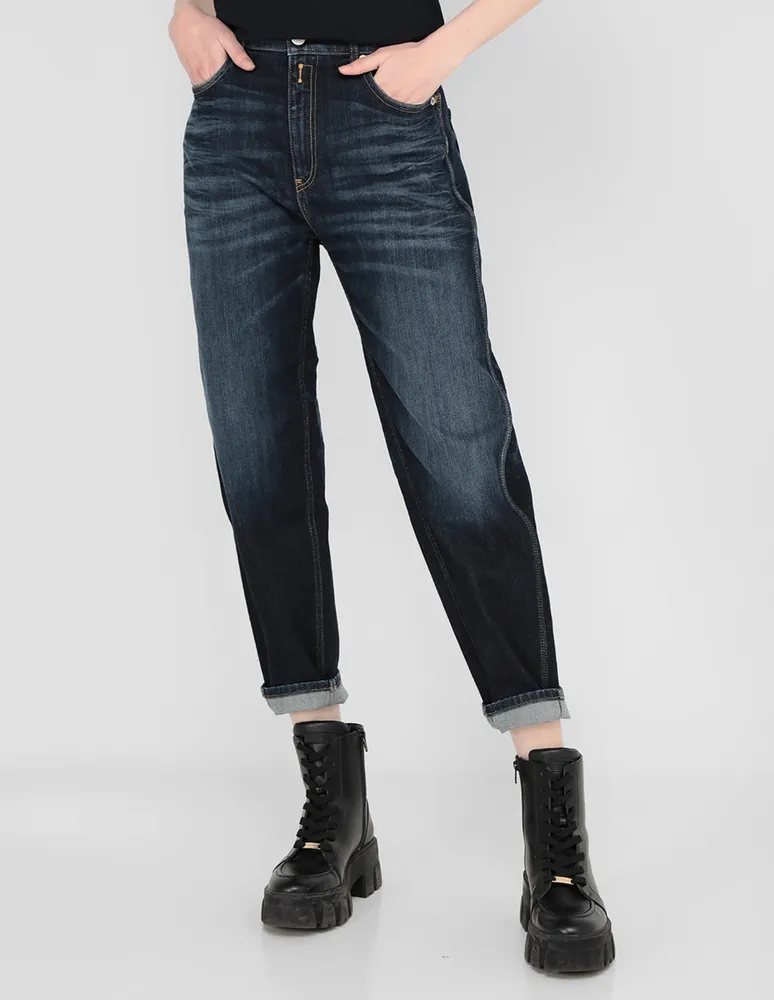 Jeans straight HUGO lavado obscuro corte cadera para mujer