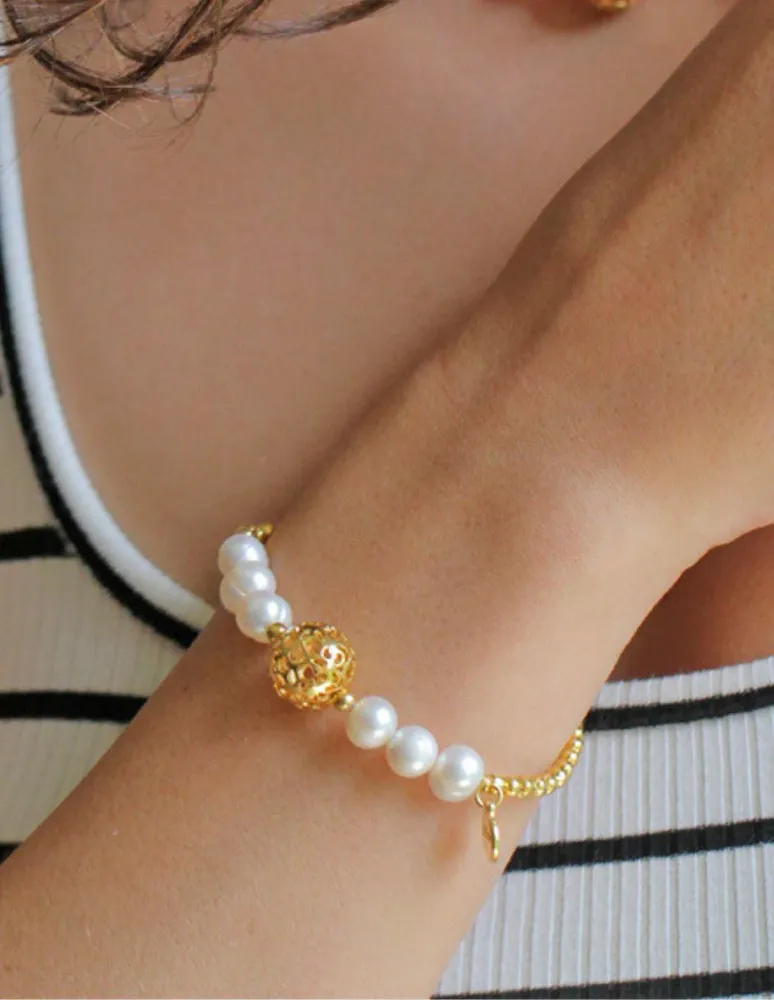 Pulsera Ablime Joyería Perlas con acabado baño de oro