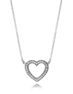 Collar de plata P925 Pandora Corazones amorosos cz clara