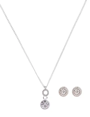 Set collar y aretes redondos Nine West de plata P925 cristal