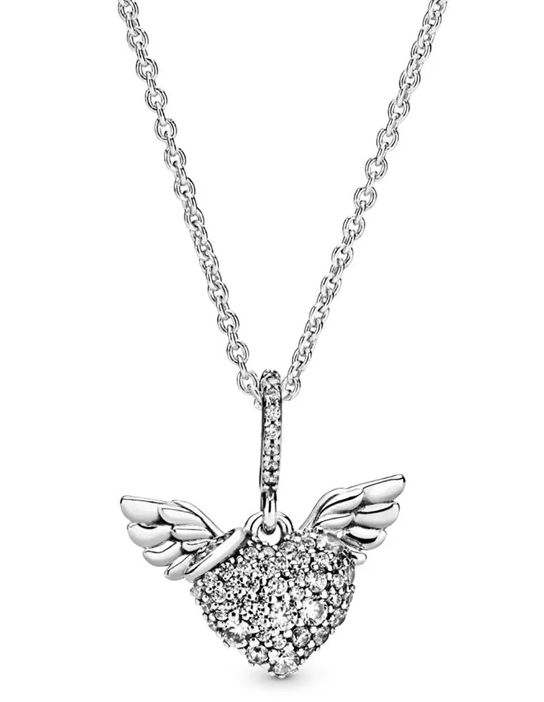 Collar de plata P925 Pandora pavé Corazón y Alas de Ángel