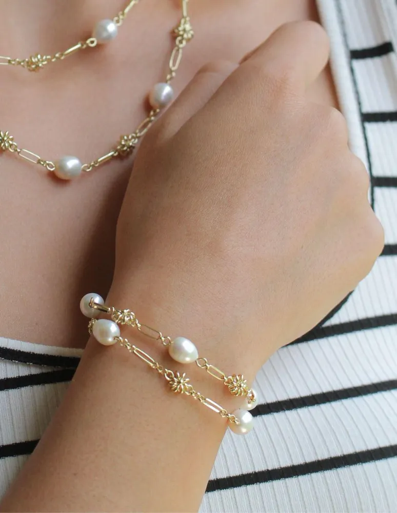 Pulsera Ablime Joyería Perlas con acabado baño de oro