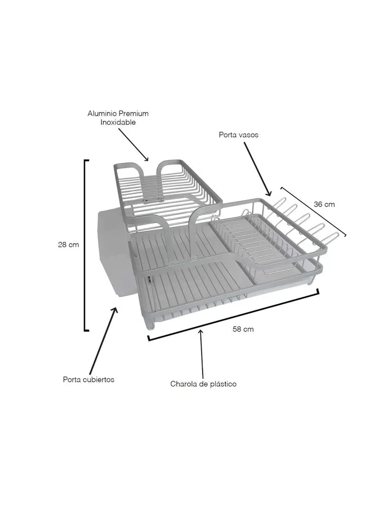 Escurridor para trastes Siglo XXI de aluminio Nuvó dos niveles con charola  y porta cubiertos color plata