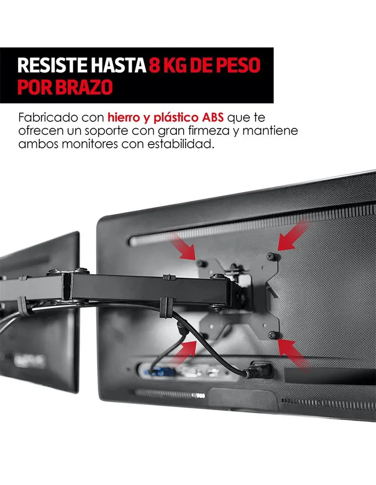 Soporte para 2 Monitores de 13 a 32 Pulgadas con Base para Escritorio Redlemon