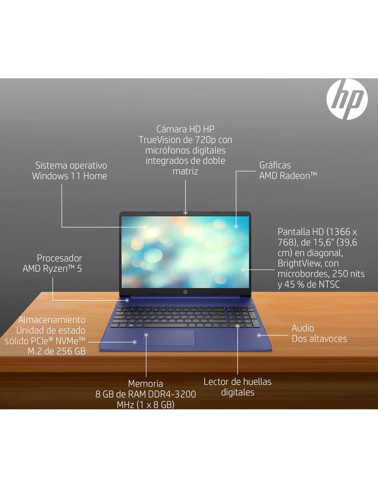 Laptop thin & light HP 15-EF2511LA 15.6 pulgadas HD AMD Radeon Ryzen 5 8 GB RAM 256 GB SSD