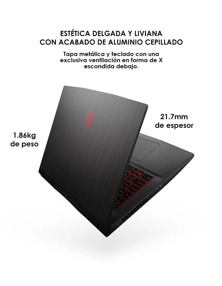 Laptop gamer MSI Gf63 thin 11uc 15.6 pulgadas Full HD intel core i5 Nvidia Geforce RTX 3050 8 GB 512 GB SSD