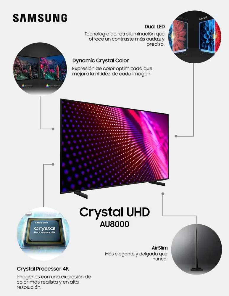 Pantalla Samsung LED smart TV de 75 pulgadas 4K UN75AU8000FXZX  con Tizen