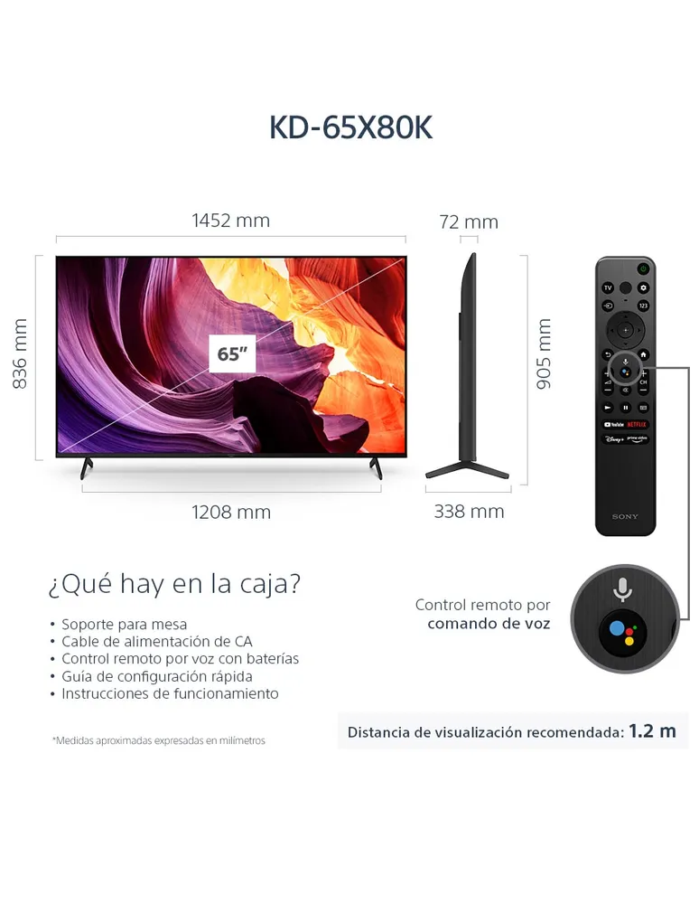 Pantalla Sony LCD smart TV de 65 pulgadas Dolby Atmos/HDR Dolby Vision  KD-65X80K UCM con Google TV