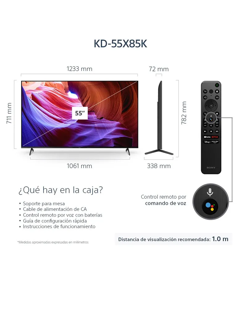 Pantalla Sony LCD smart TV de 55 pulgadas Dolby Atmos/HDR Dolby Vision  KD-55X85K con Google TV