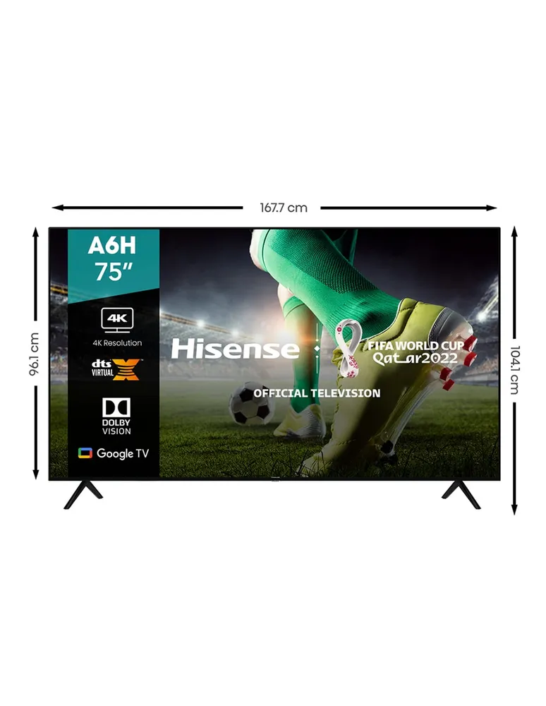 Pantalla Hisense LED smart TV de 75 pulgadas 4K/Ultra HD 75a6h con Google TV