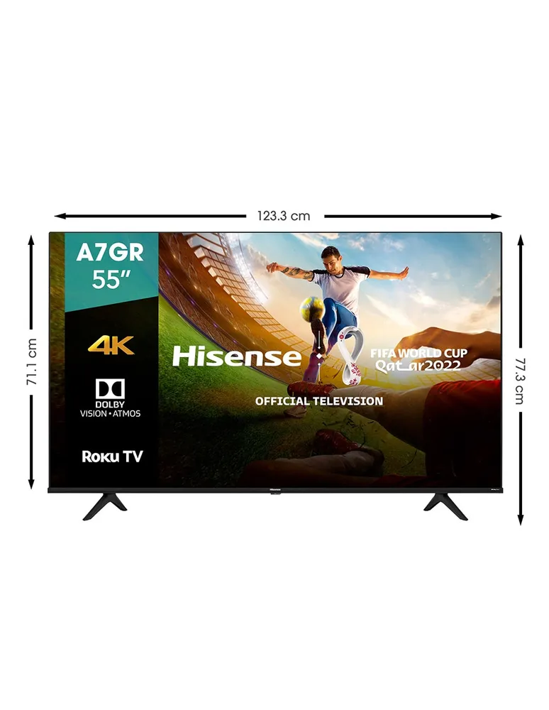 Pantalla Hisense LED smart TV de 55 pulgadas 4K/DOLBY ATMO 55A7GR con Roku