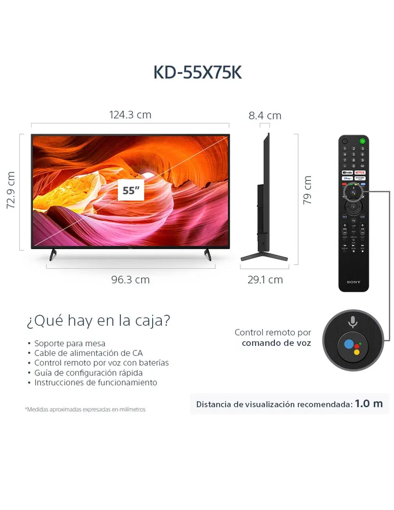 Pantalla Sony LCD smart TV de 55 pulgadas 4K KD-55X75K con Google TV