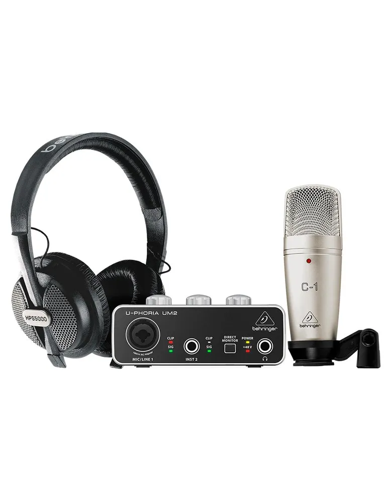 Sistema de Grabación Behringer U-Phoria Studio Interfaz UM2 Micrófono C1 Audífonos HPS5000