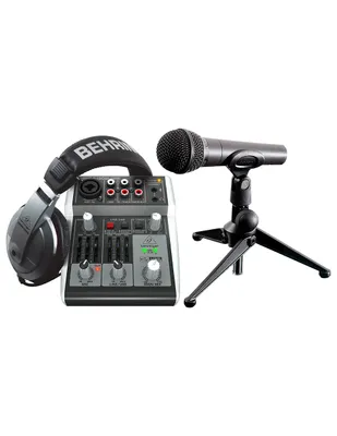 Sistema Behringer Podcastudio 2 USB Mezcladora Xenyx 302USB Micrófono XM8500 Audífonos HPM1000