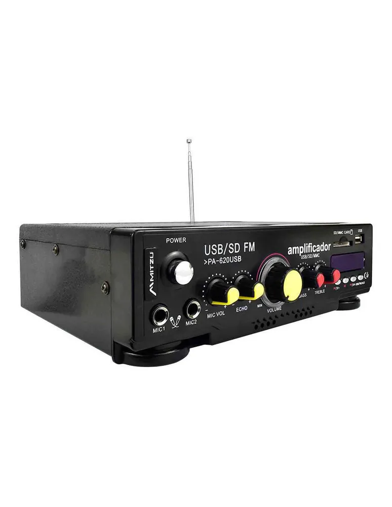 Mitzu® Amplificador de audio 180 W PMPO con adaptador de 2 canales