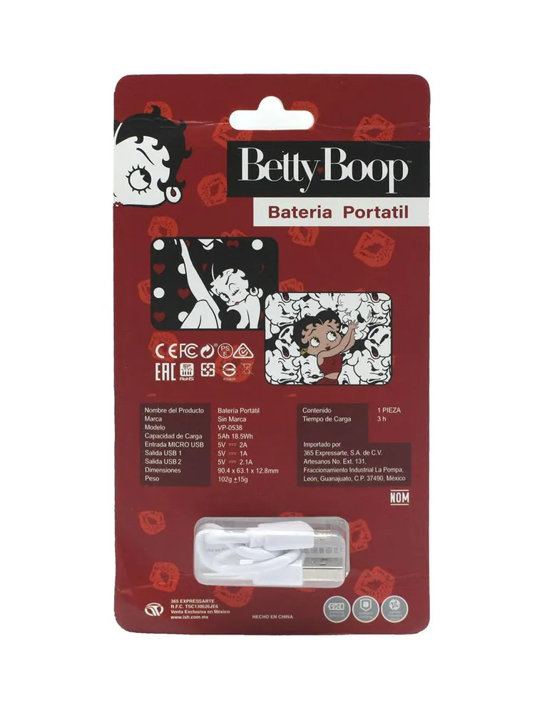 Power Bank 5000 mAh Betty Boop Batería Externa Portátil 2 USB 5V/1A y 5V/2.1A