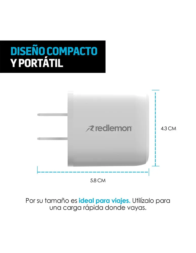 Cargador de Carga Rápida para Celular Tablet USB y USB C 12V-1.5A Redlemon