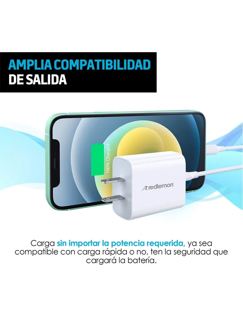 Cargador USB C de Carga Rápida para Celular y Tablet 12V-1.5A Redlemon