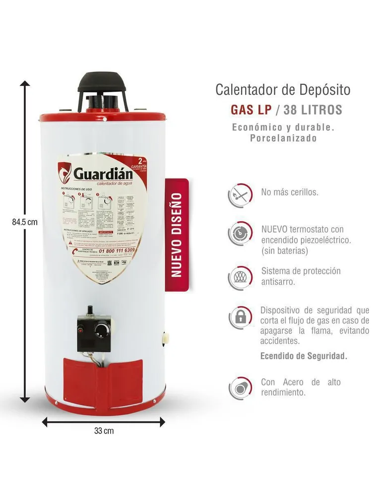 Calentador Gas Natural Mabe CDM40SNA Depósito de 38 L