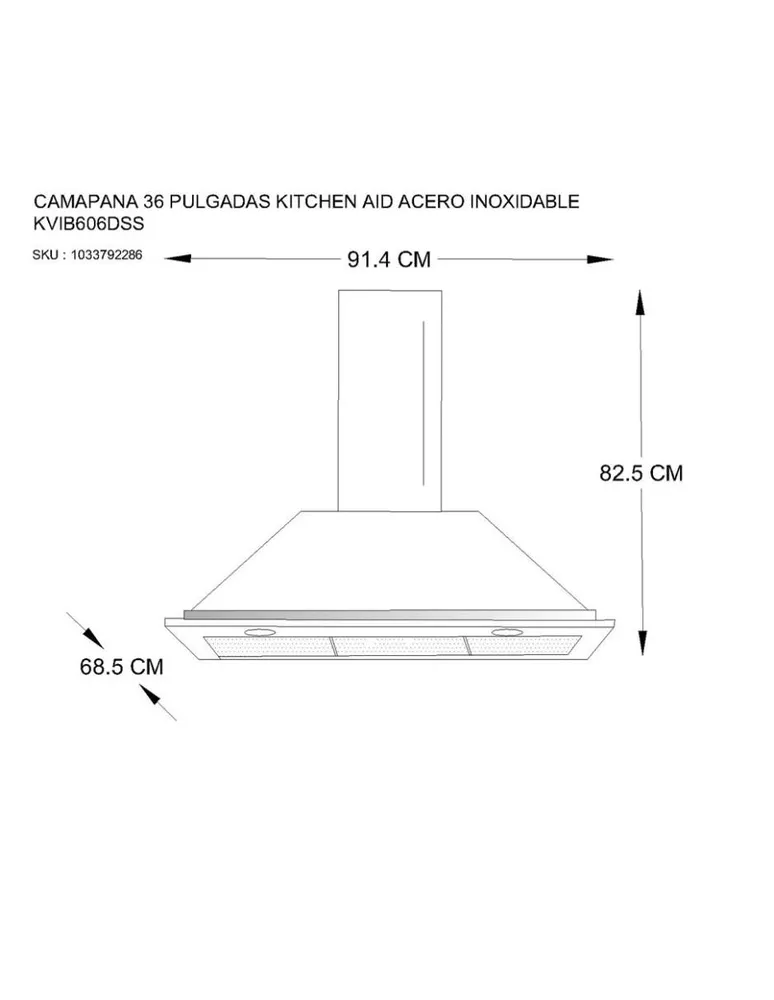 Campana de isla Kitchenaid KVIB606DSS de acero inoxidable