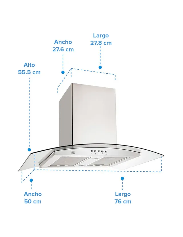 Campana Isla 76cm de Cocina Extractora y Purificadora AVERA CEVD90C Acero  Inox y Vidrio Temp Carbón Activado